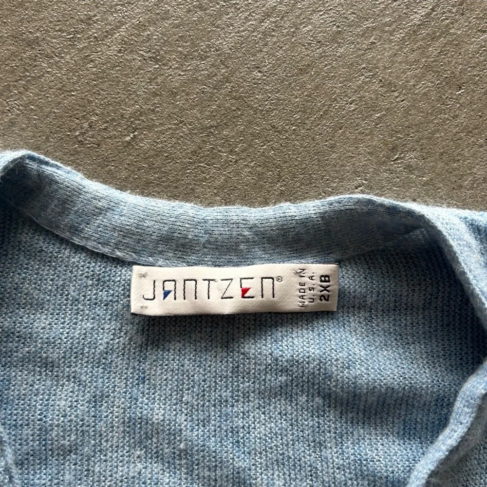 Vintage 80s Jantzen Cardigan Sweater Size XXL Light Blue Knit Button USA Made